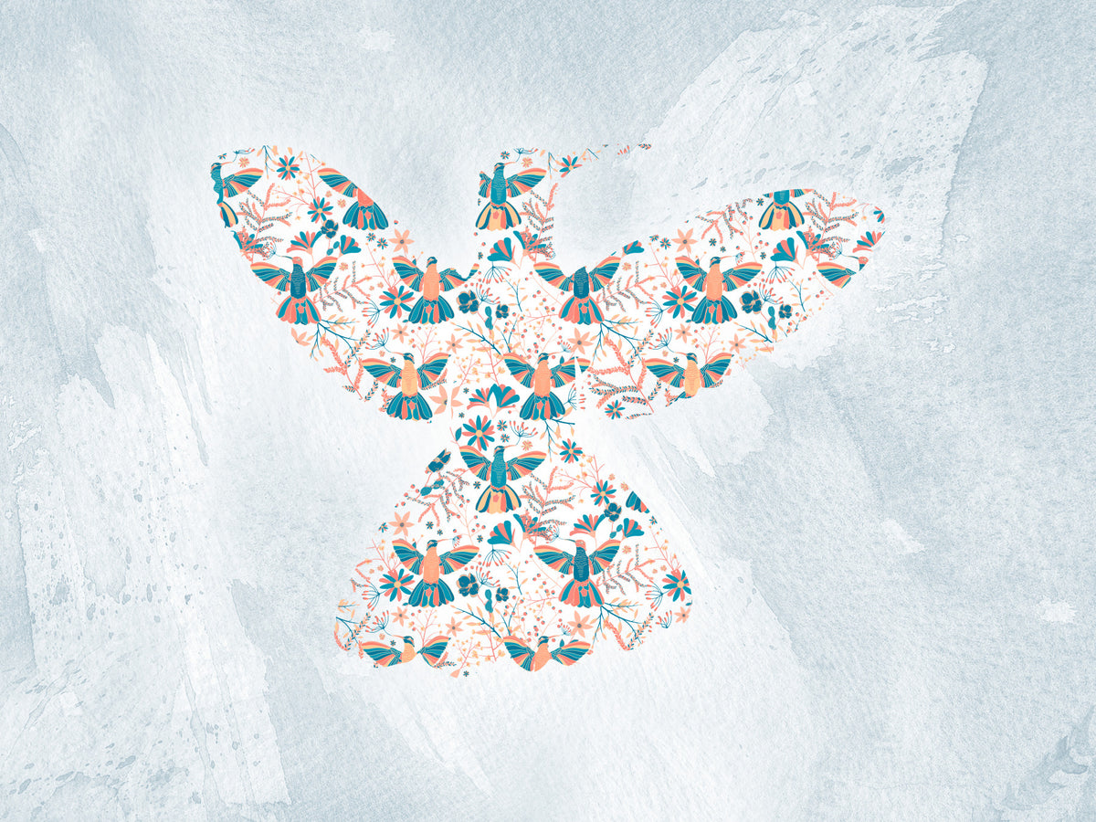 Floral Hummingbird  Wall Mural in your room — zoomed