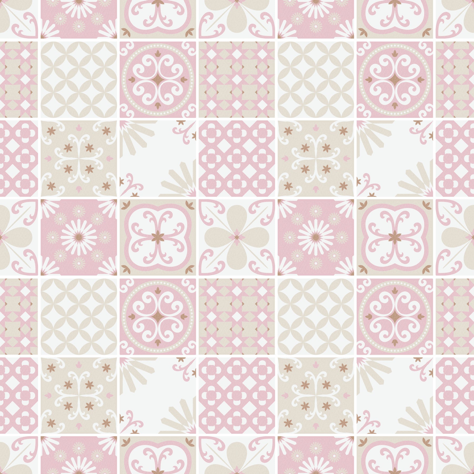 Vintage Folk Tiles – Blush Pink Wallpaper