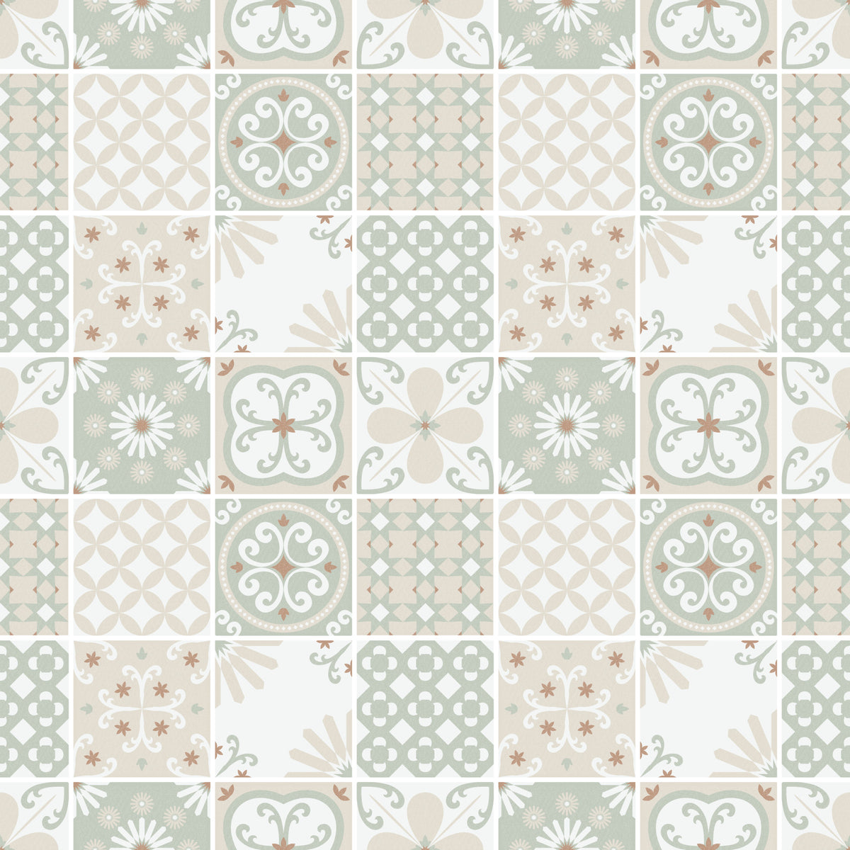 Vintage Folk Tiles – Sage Green Wallpaper⁠