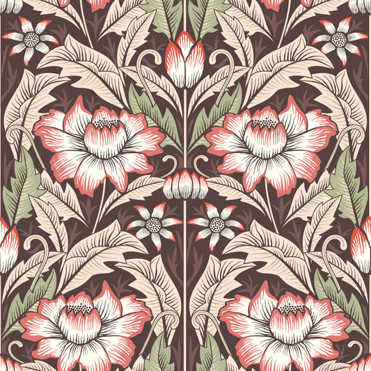 Jardin intemporel – Papier peint rouge rustique⁠