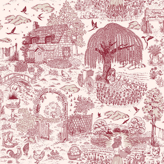 Tapete im Landhausstil mit Toile-de-Jouy-Muster