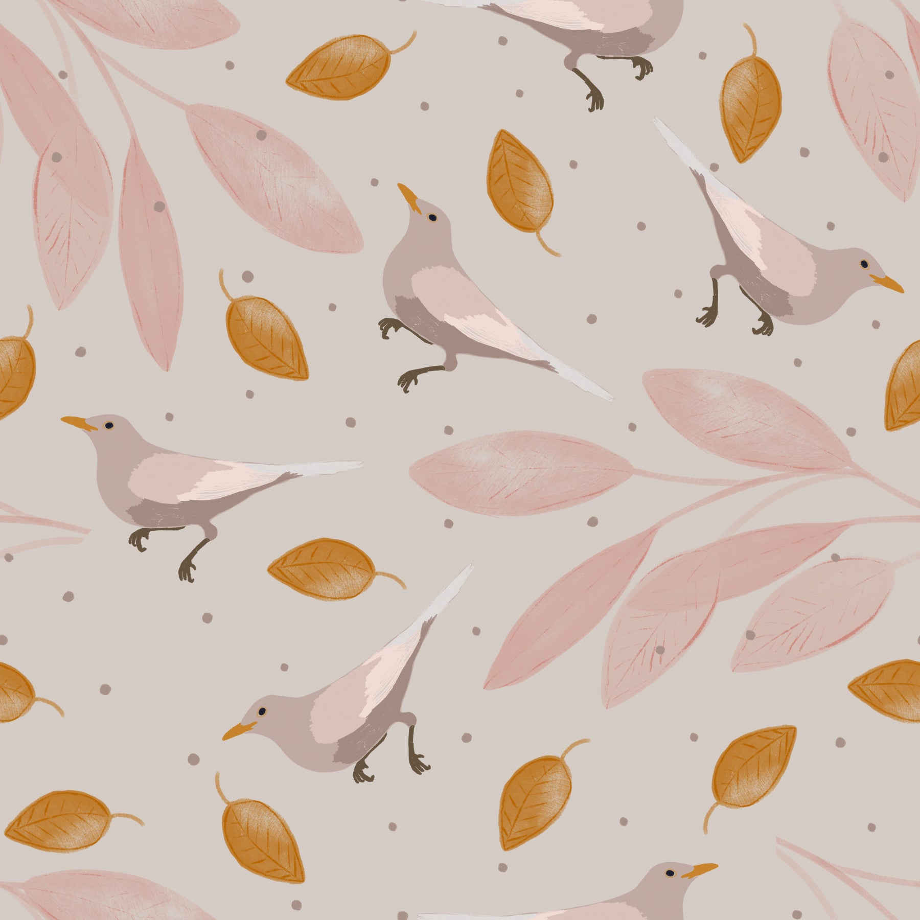 Papier peint Oiseaux et Feuilles - 2983576