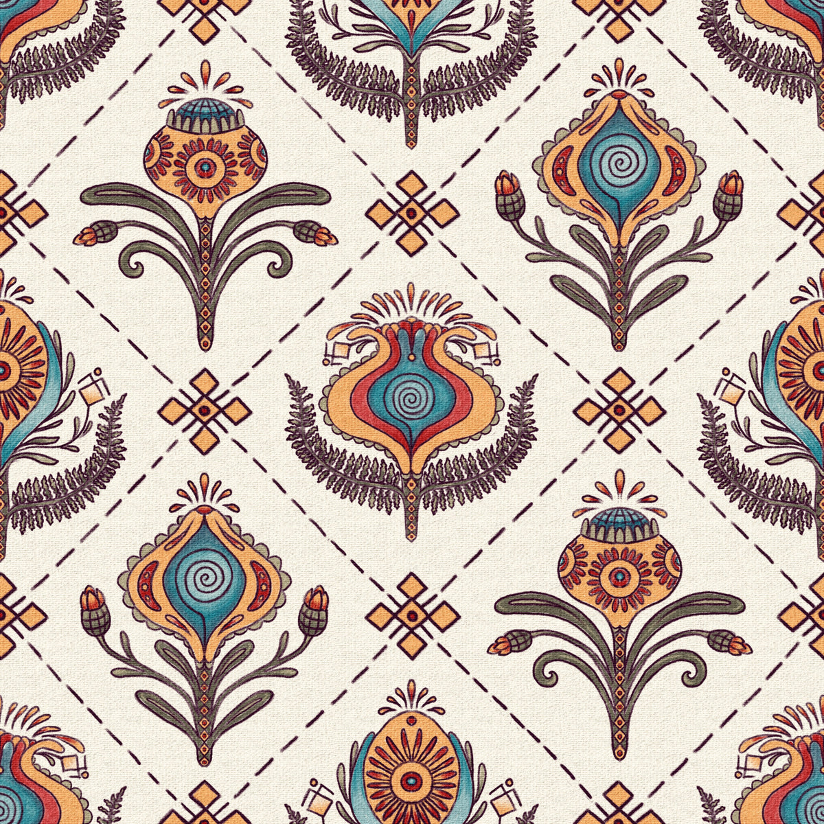Papier peint à motif floral bohème en grille⁠ -3228132 in your room