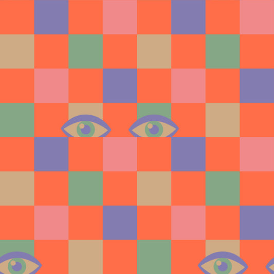 Peekaboo Retro Eyes Checkerboard Pink Cream Purple Mint Coral Orange Wallpaper⁠
