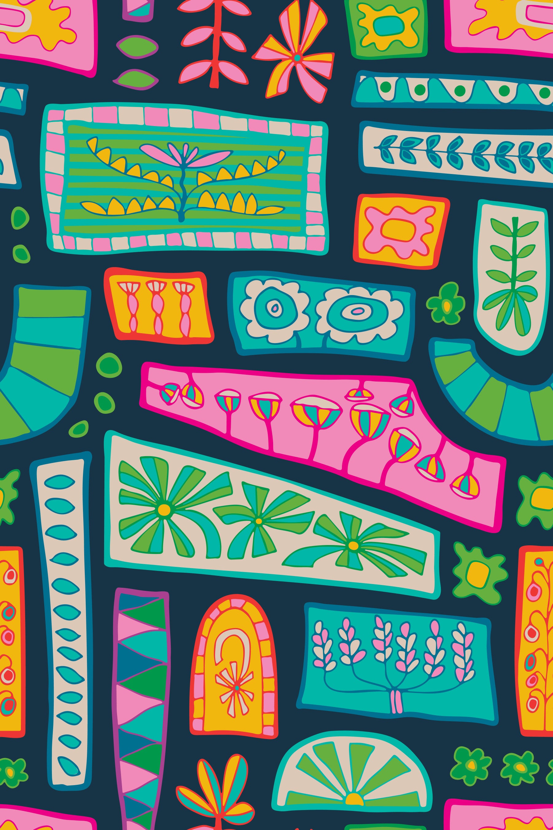 Flower Patches Bohemian Mod Patchwork Rainbow Brights Wallpaper⁠