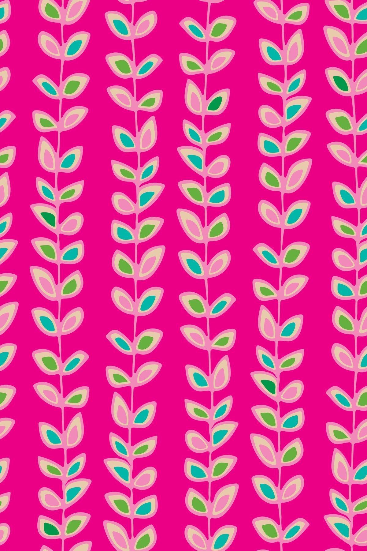 Climbing Vines Stripe Retro Leaves Fuchsia Pink Wallpaper⁠ in your room