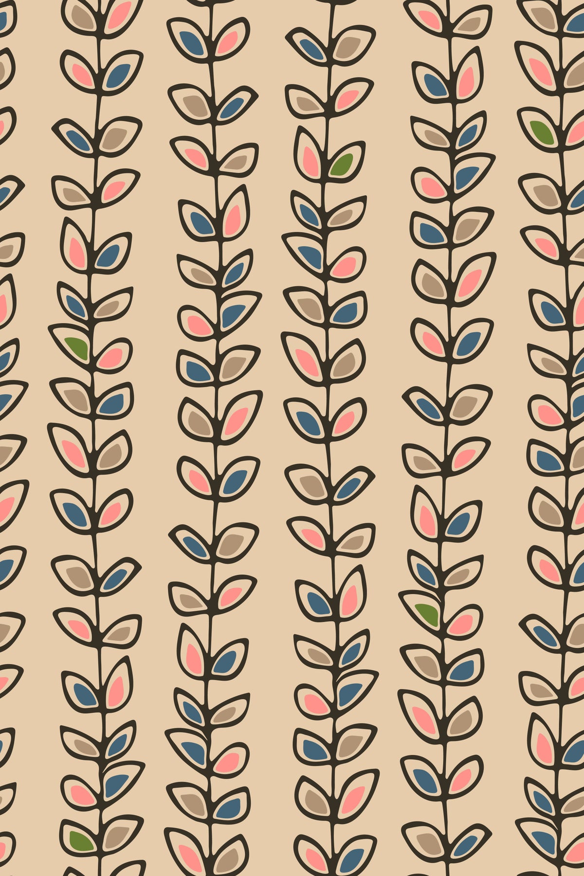 Climbing Vines Stripe Retro Leaves Cream Wallpaper⁠ in your room — zoomed