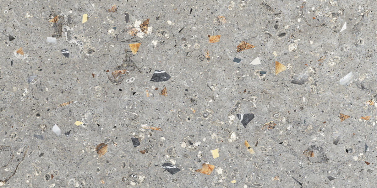 Fossil Stone Grey Terrazzo Texture Wall Mural in your room