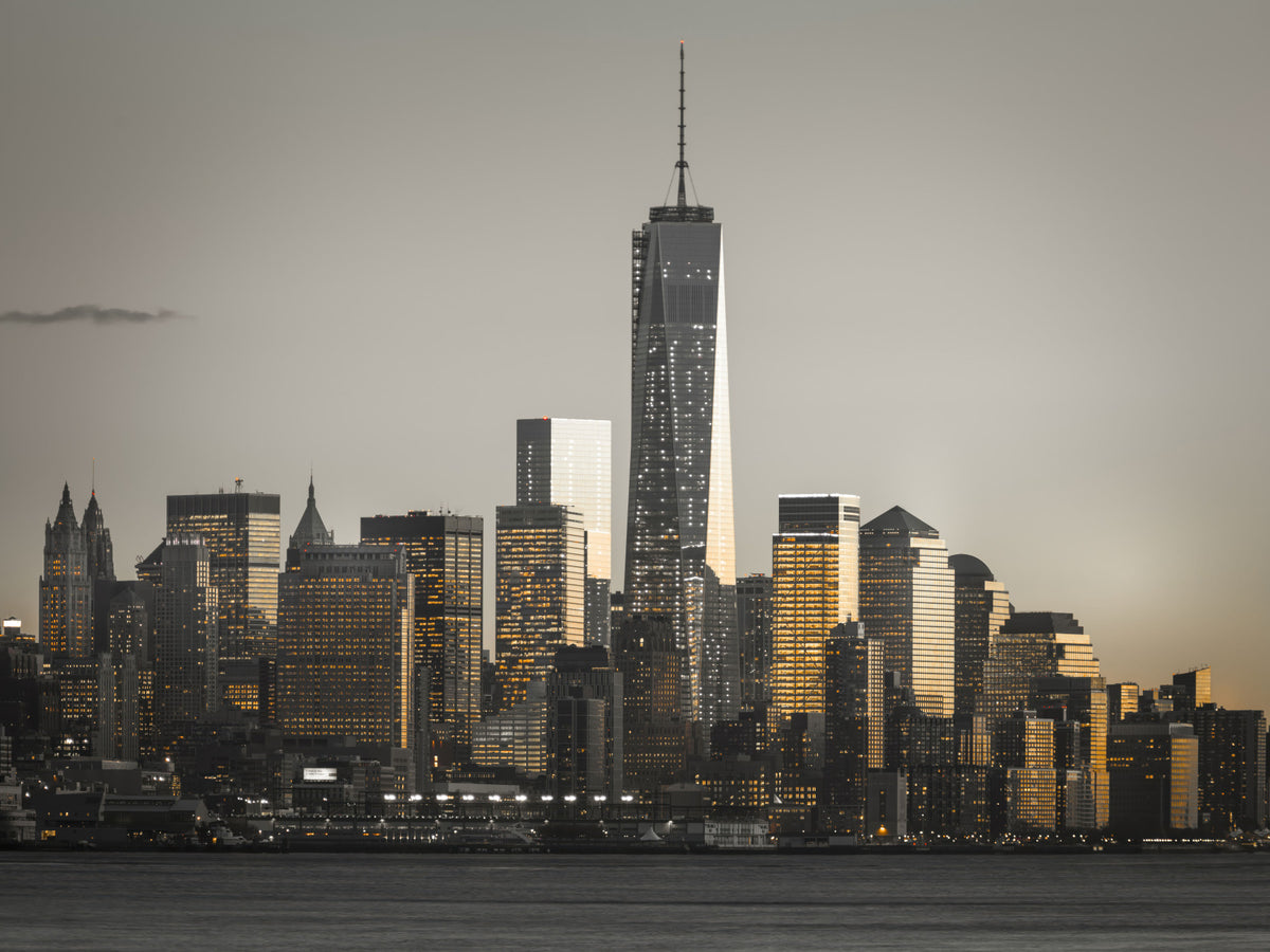 New York Cityscape Glow Wall Mural in your room — zoomed