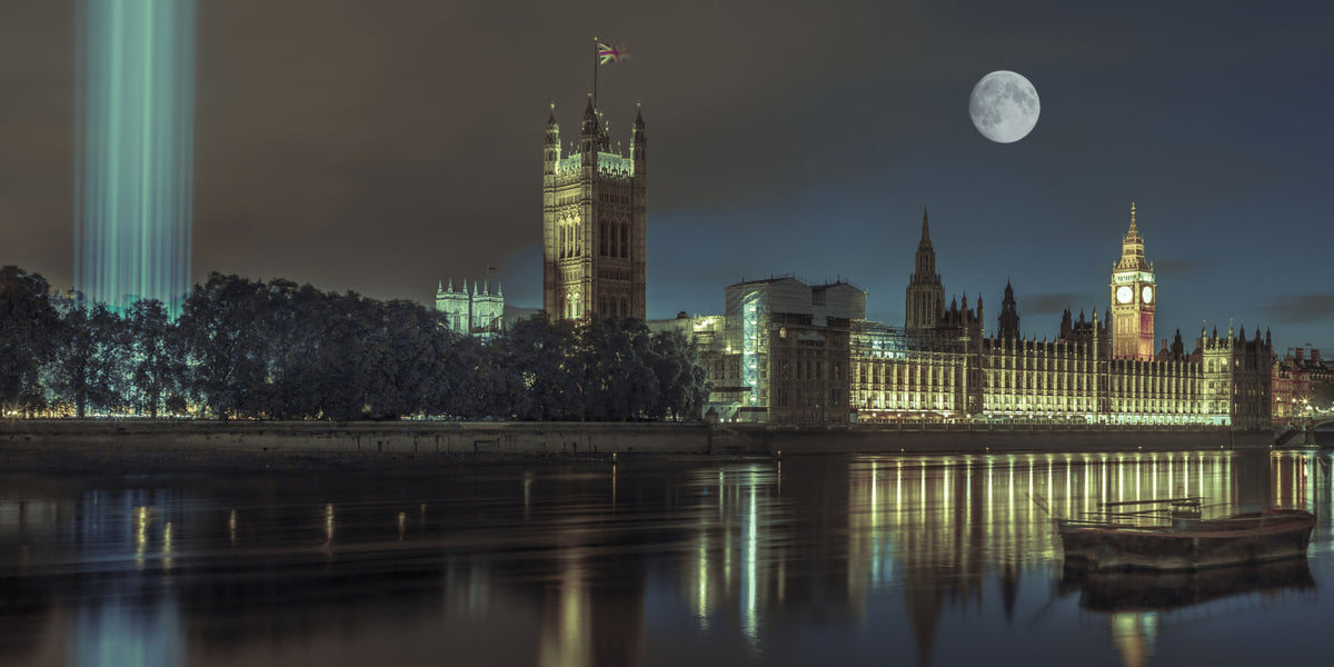 Spectra lights with Westminster Abby Wall Mural in your room — zoomed