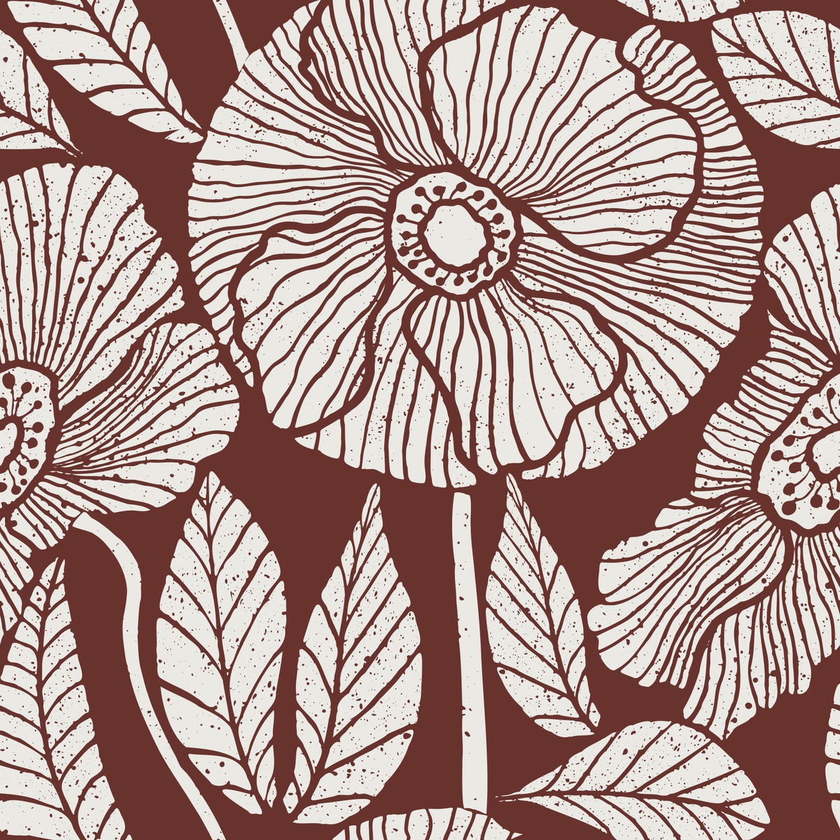 Poppy Floral Modern Burgundy Block Wallpaper⁠