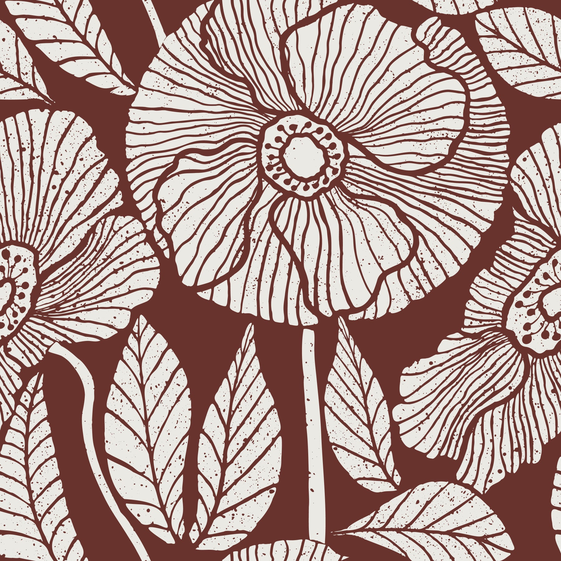 Poppy Floral Modern Burgundy Block Wallpaper⁠ in your room — zoomed