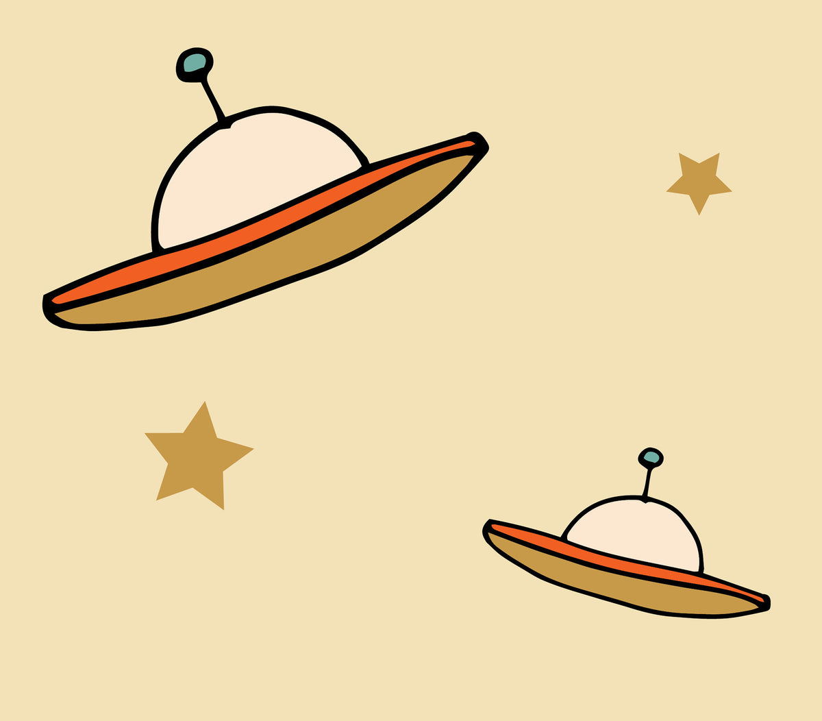 Minimal Vintage UFO Beige Wallpaper⁠