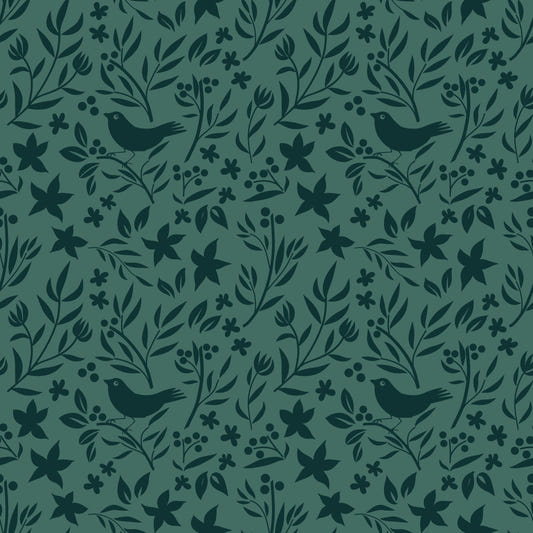 Papier peint botanique à thème oiseau folklorique scandinave vert