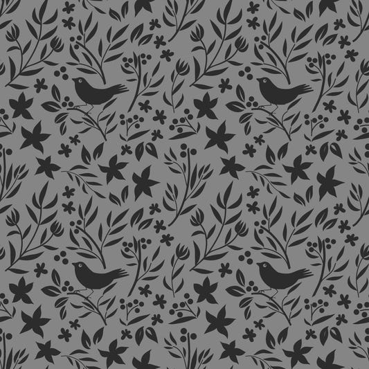 Gray Scandinavian Folk Bird Botanical Theme Wallpaper‚Å†