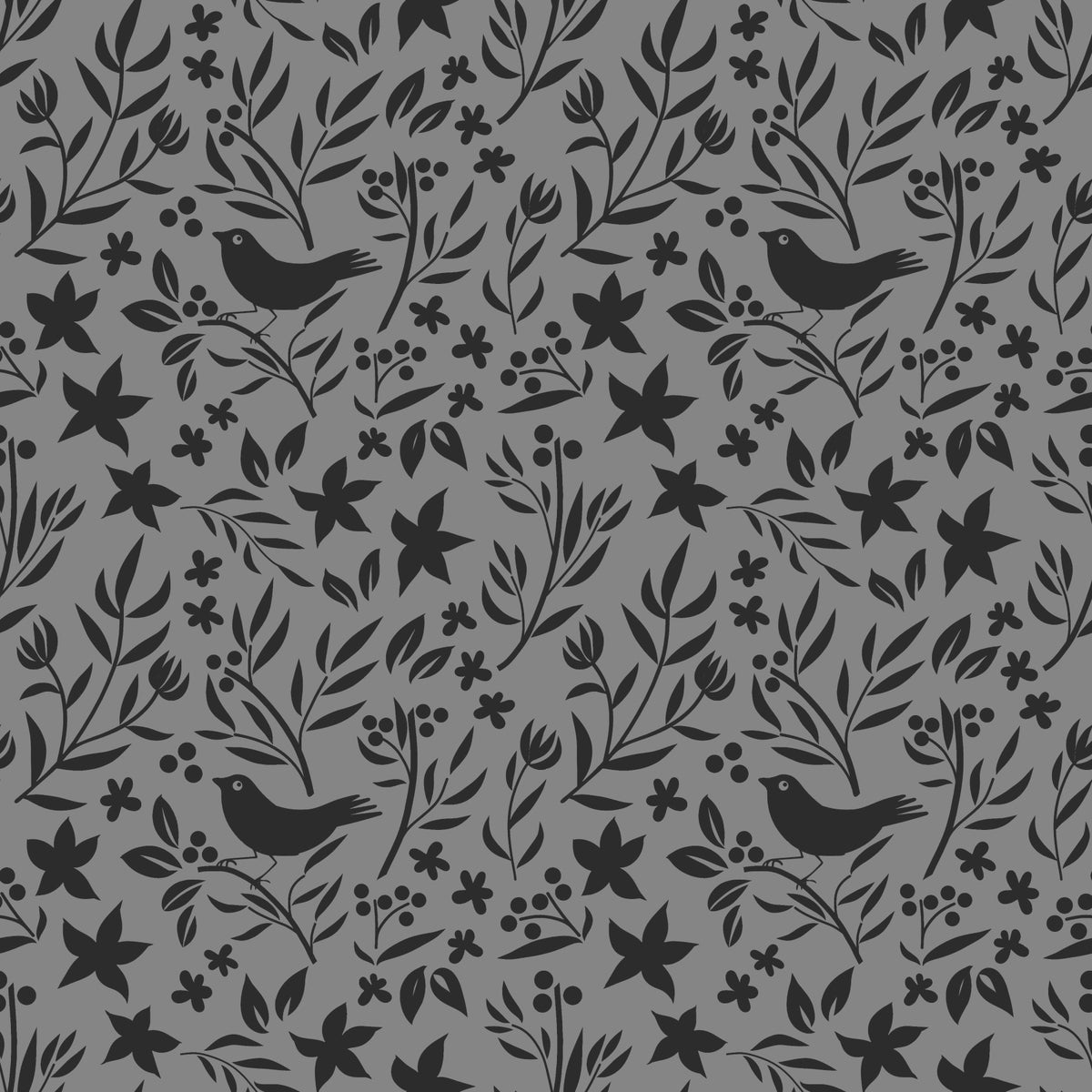 Gray Scandinavian Folk Bird Botanical Theme Wallpaper⁠ in your room — zoomed