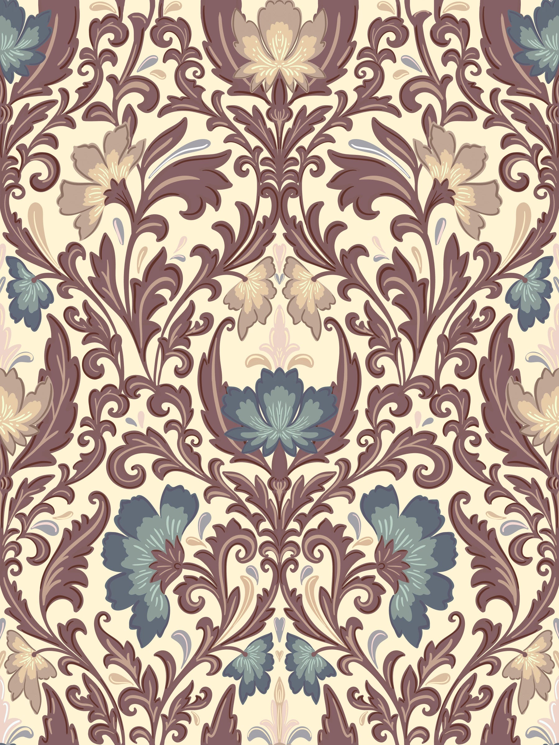 Antique Floral Flourish Wallpaper⁠ in your room — zoomed