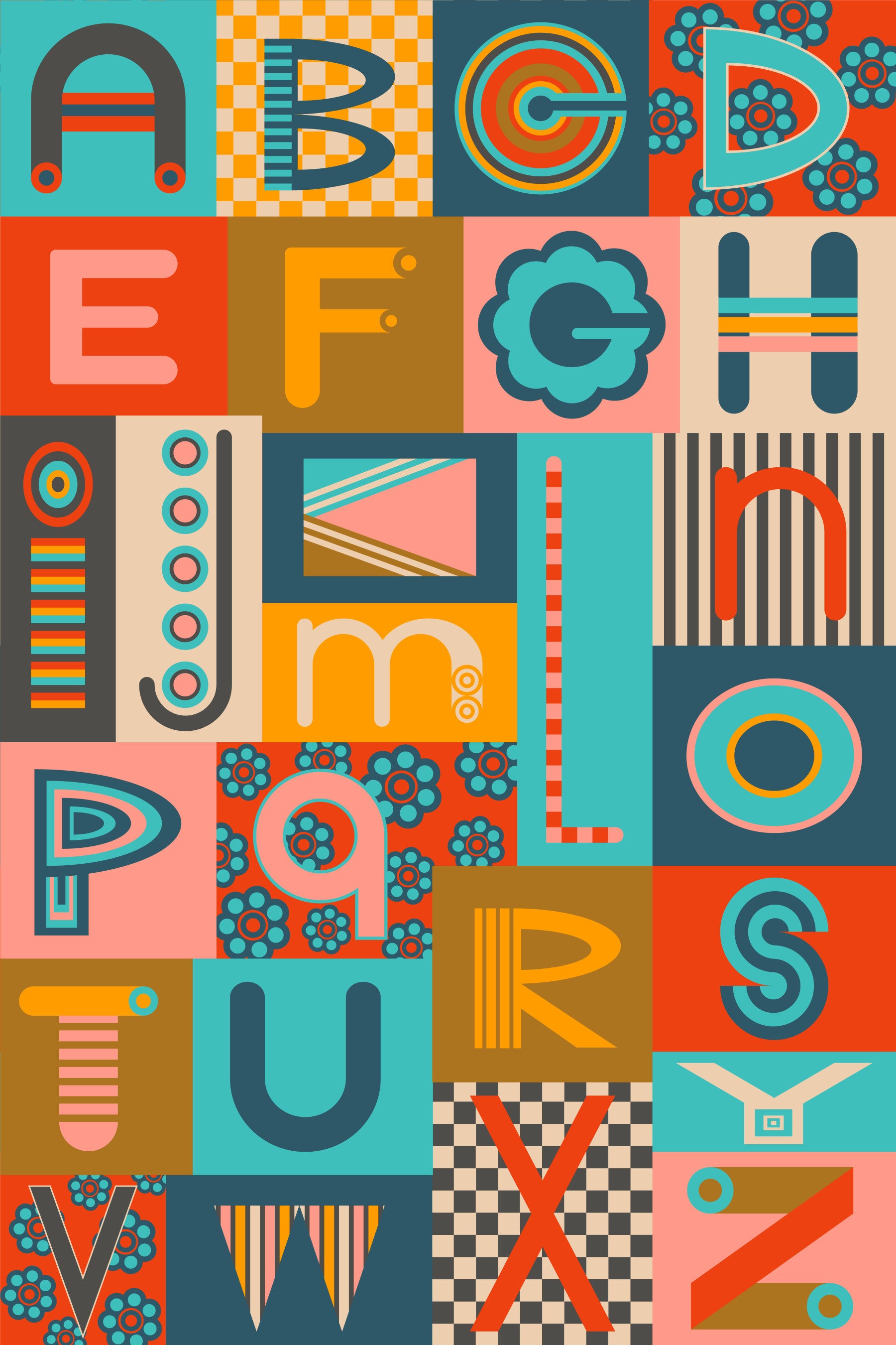 Geometric ABCs Retro Alphabet Graphic Lettering Postmodern Colors Wallpaper⁠ in your room — zoomed