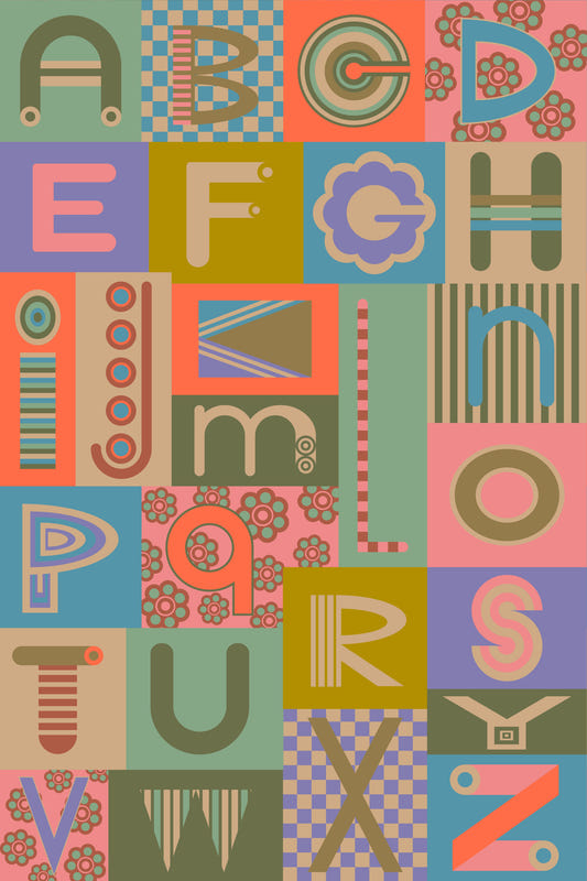 Geometric ABCs Retro Alphabet Graphic Lettering Vintage 1950s Colors Wallpaper‚Å†