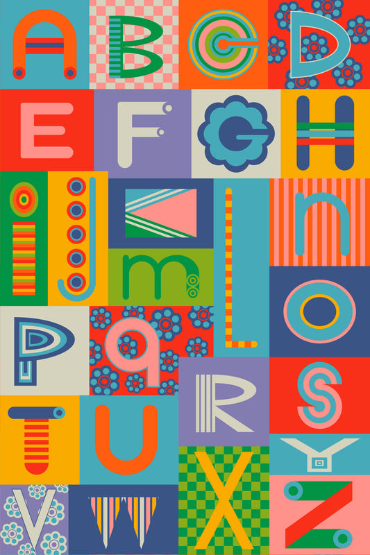 Geometric ABCs Retro Alphabet Graphic Lettering Rainbow Brights Colors Wallpaper‚Å†