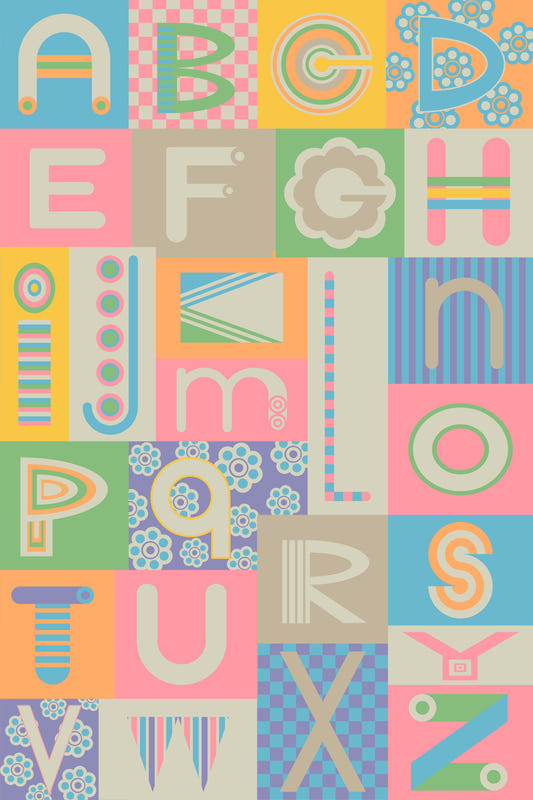Geometric ABCs Retro Alphabet Graphic Lettering Nursery Pastels Colors Wallpaper‚Å†