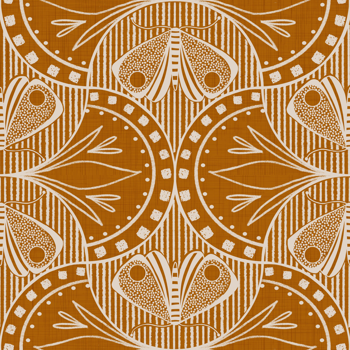 Art Nouveau Papillon Floral en Orange Brûlé