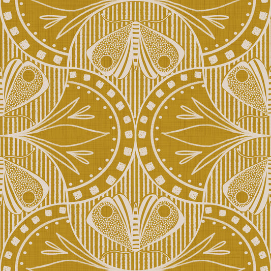 Art Nouveau Butterfly Floral Mustard Gold Wallpaper⁠