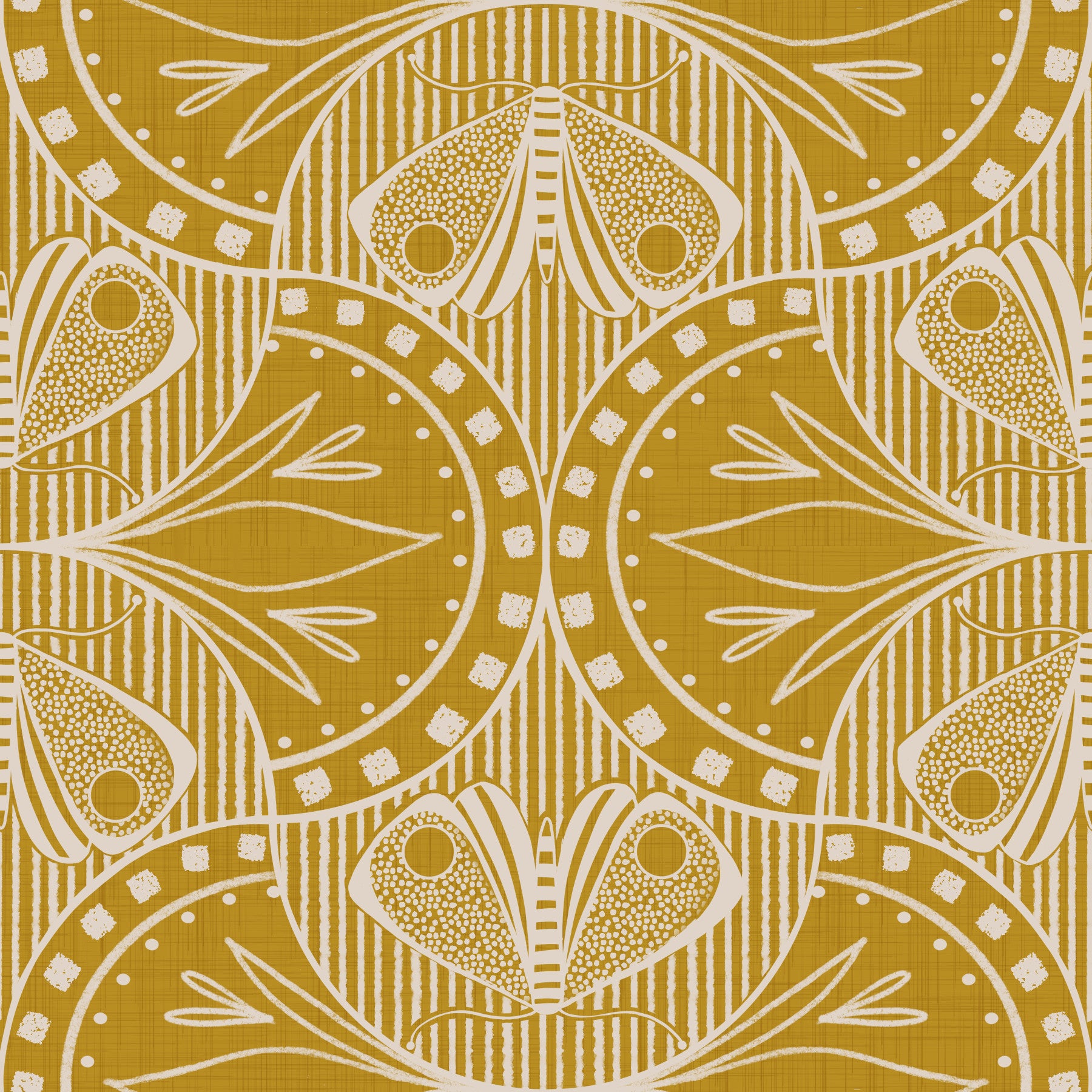Papier peint floral papillon Art nouveau moutarde or in your room — zoomed