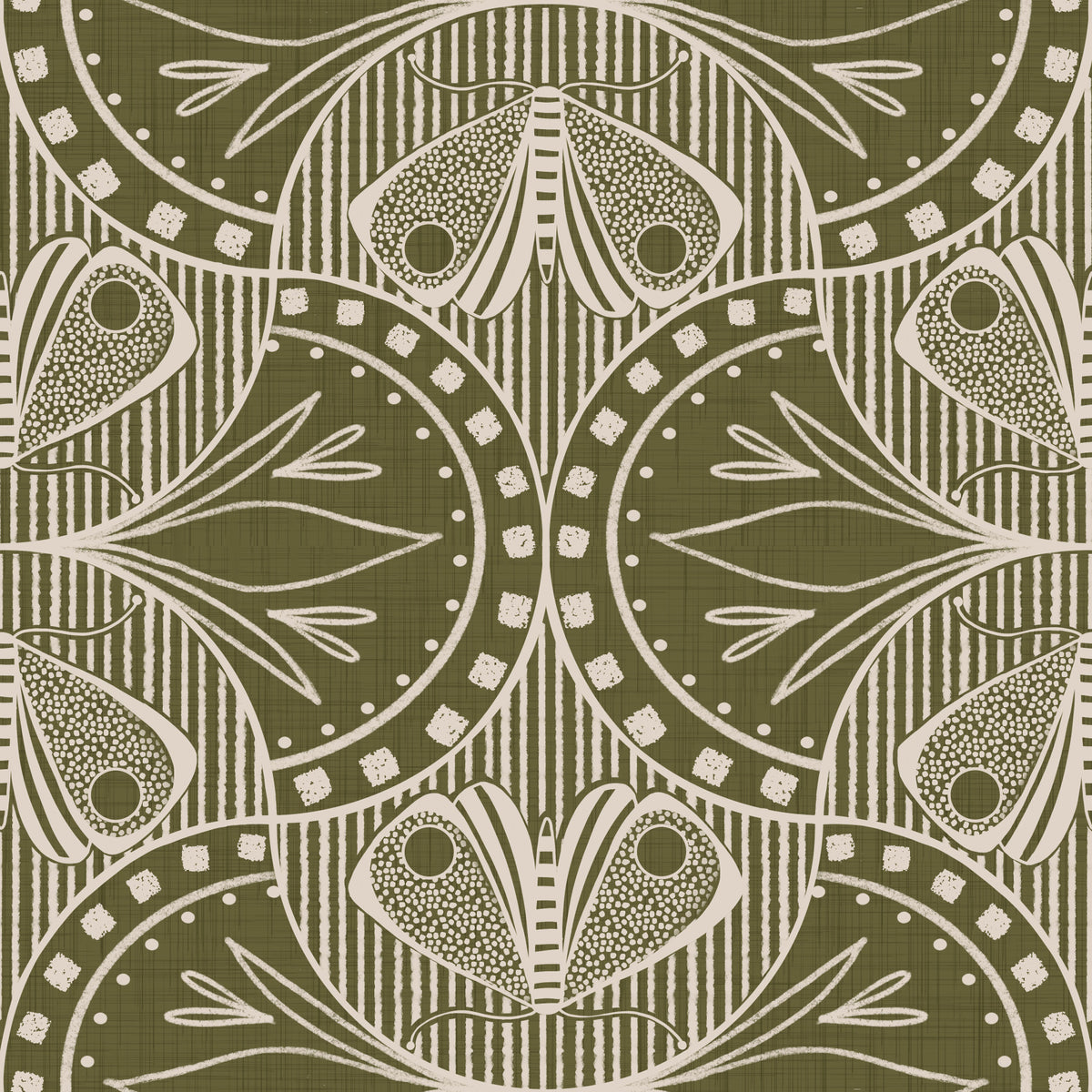 Art Nouveau Butterfly Floral in Olive Drab Wallpaper⁠ in your room