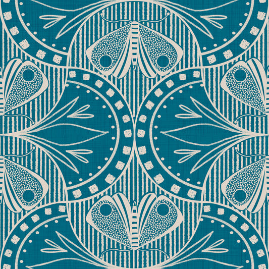 Art Nouveau Butterfly Floral Teal Blue  Wallpaper⁠