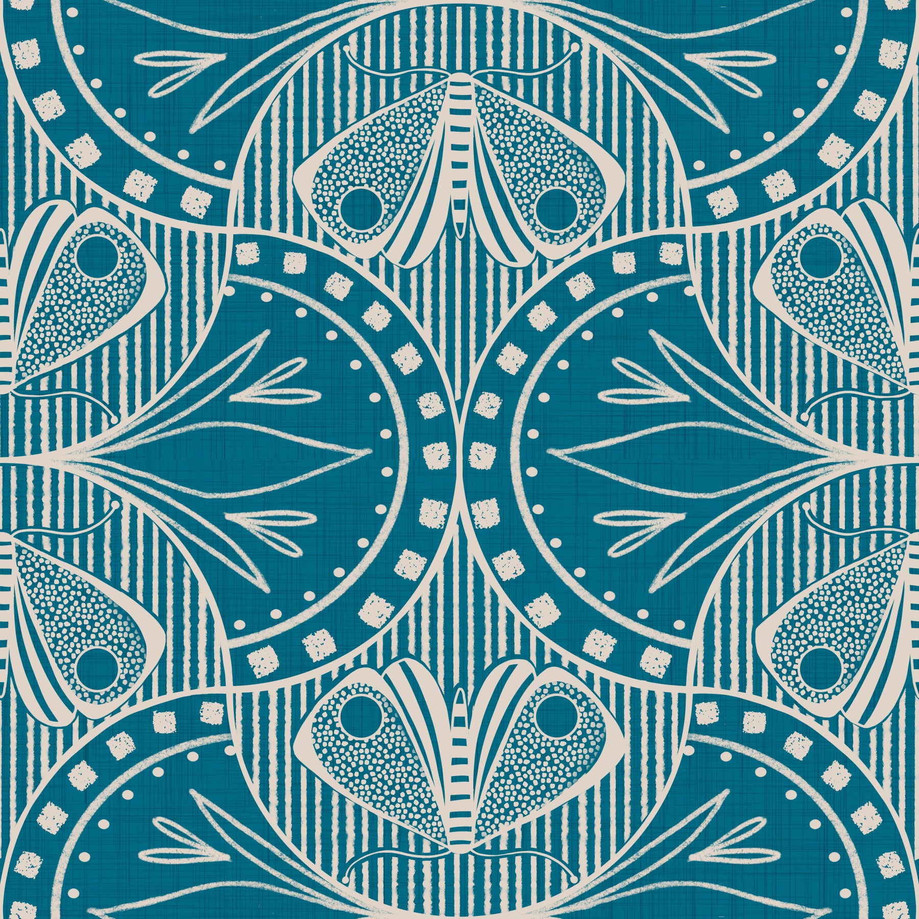 Art Nouveau Butterfly Floral Teal Blue  Wallpaper⁠