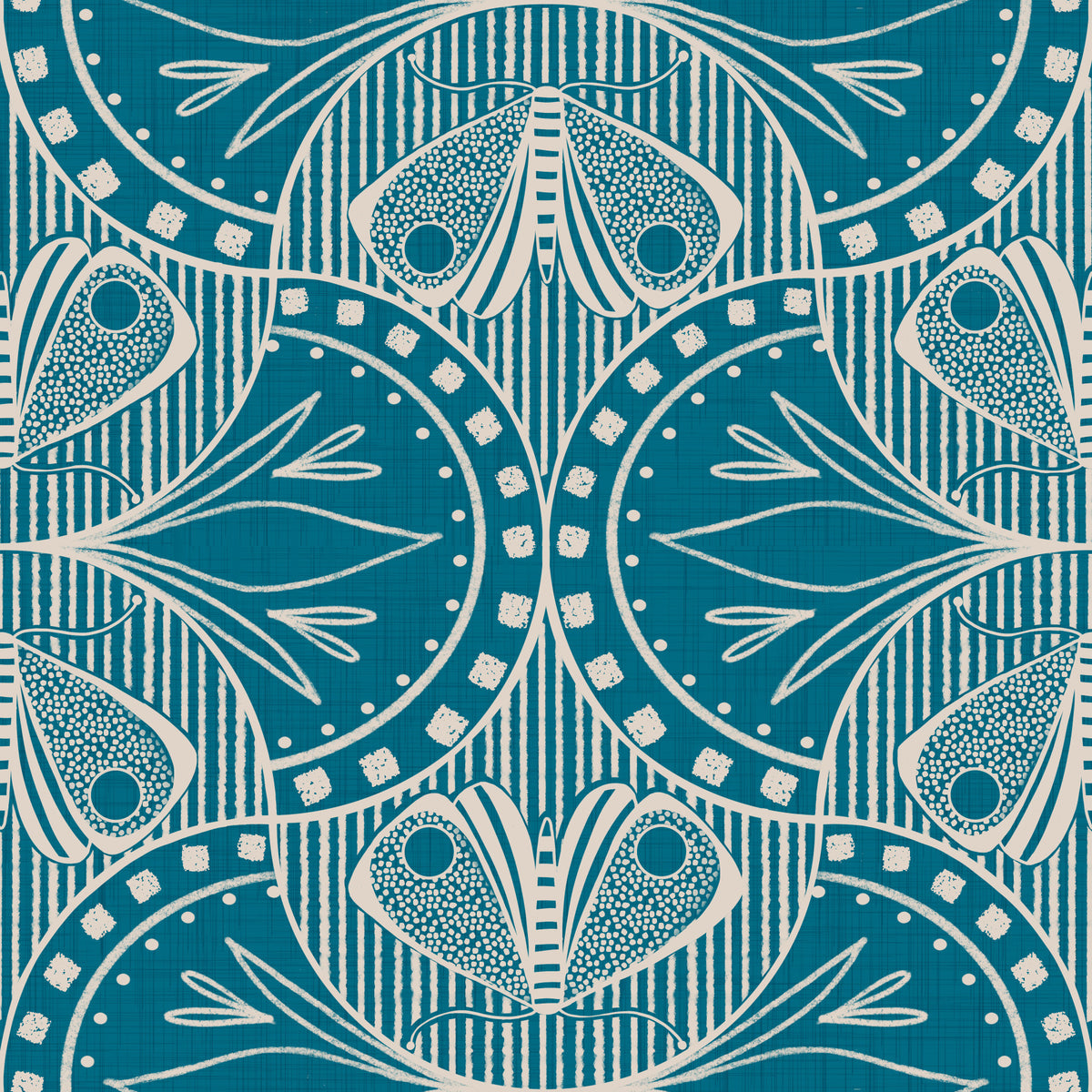 Papier peint floral papillon Art nouveau bleu sarcelle in your room — zoomed