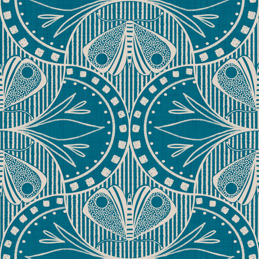 Art Nouveau Butterfly Floral Teal Blue  Wallpaper⁠