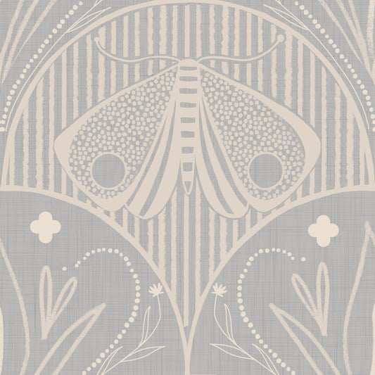 Boho Art Nouveau Scallop Butterfly Floral in Light Grey Wallpaper‚Å†