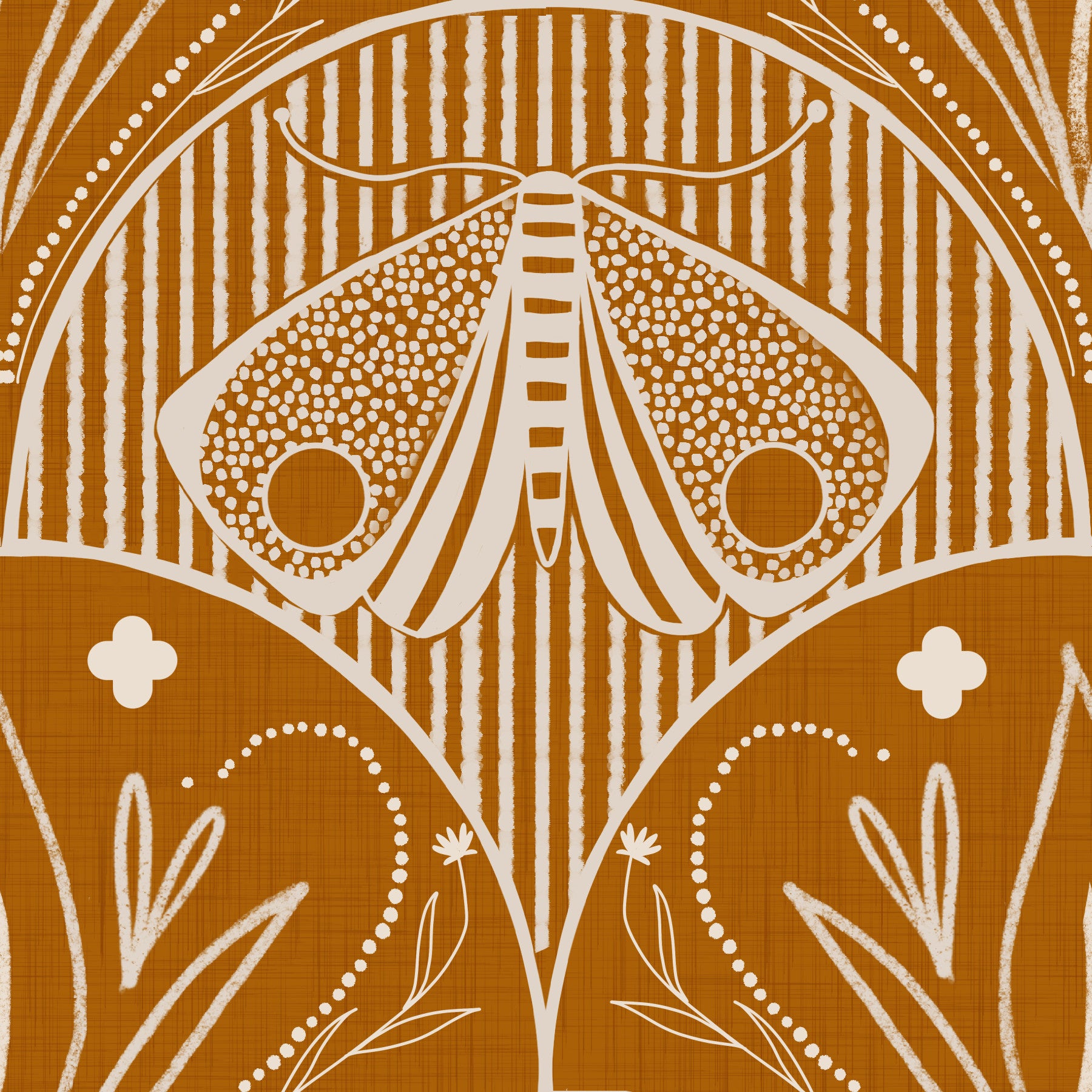 Boho Art Nouveau Scallop Butterfly Floral in Burnt Orange Wallpaper⁠ in your room — zoomed