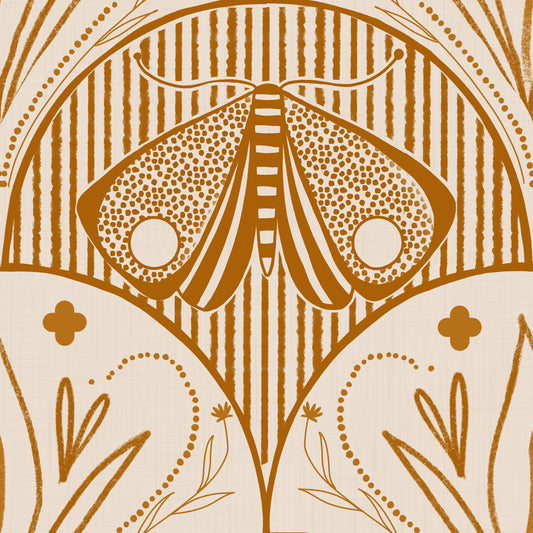 Boho Art Nouveau Scallop Butterfly Floral in Cream and Burnt Orange Wallpaper⁠