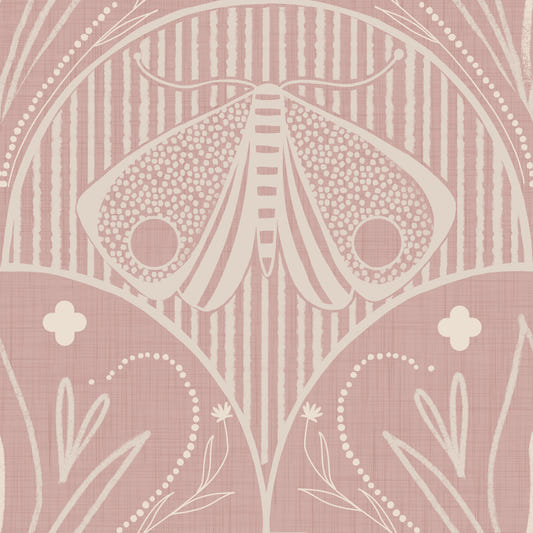 Boho Art Nouveau Scallop Butterfly Floral in Cream and Dust Pink Wallpaper⁠