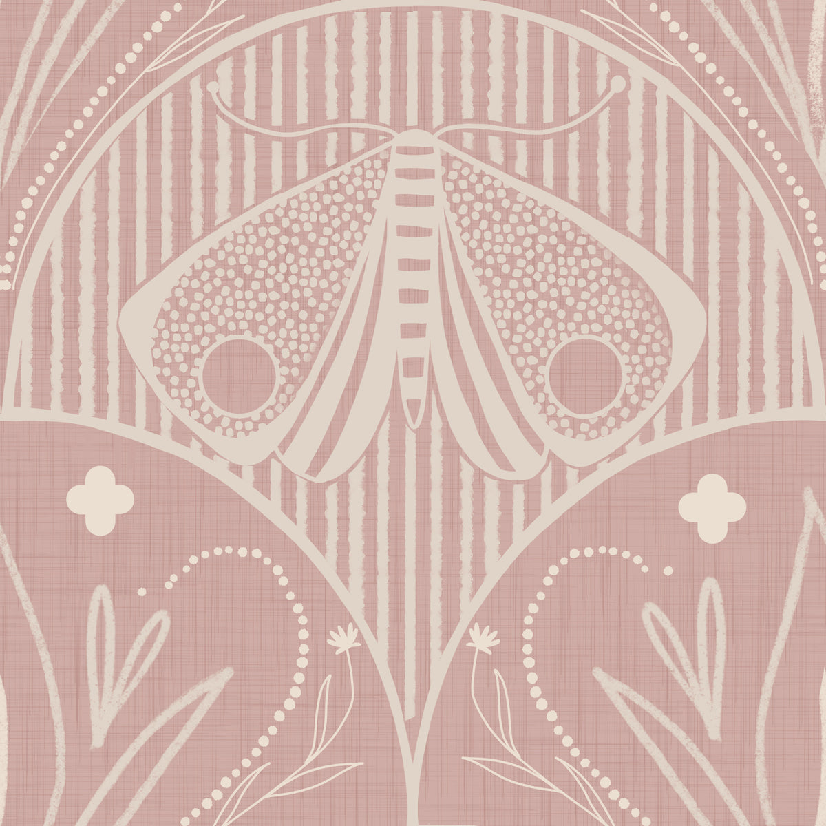 Boho Art Nouveau Scallop Butterfly Floral in Cream and Dust Pink Wallpaper⁠ in your room