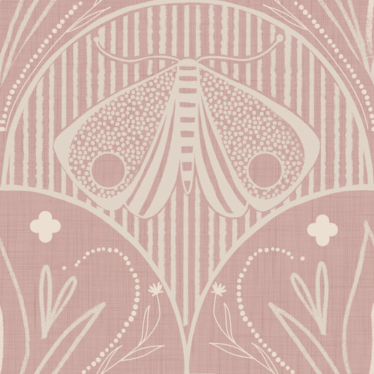 Boho Art Nouveau Scallop Butterfly Floral in Cream and Dust Pink Wallpaper‚Å†