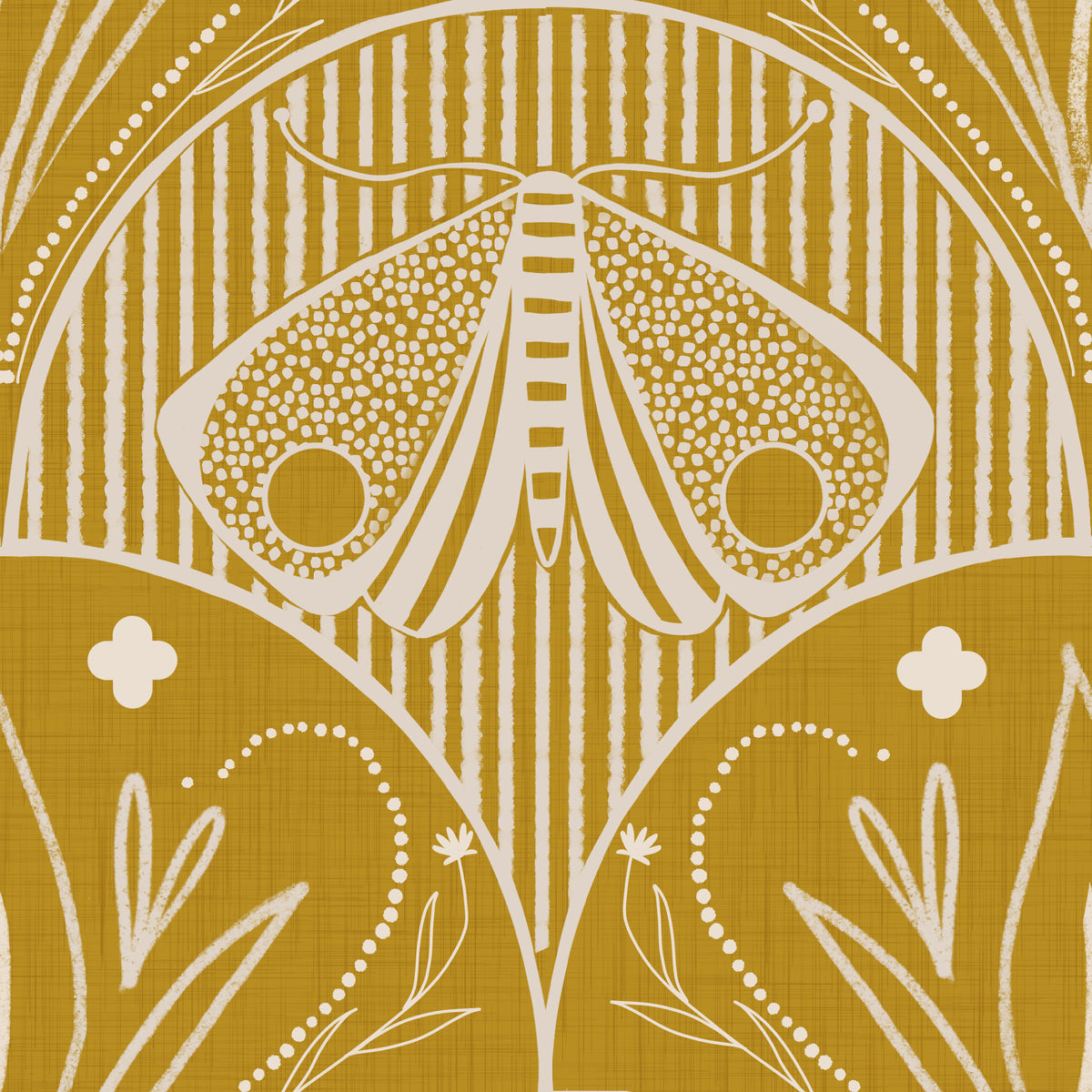 Boho Art Nouveau Scallop Butterfly Floral in Mustard Gold Wallpaper‚Å† in your room