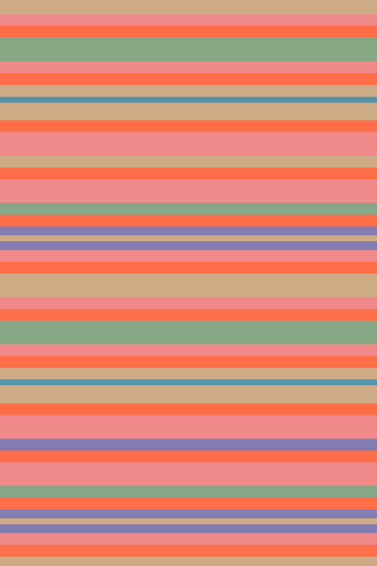 Playtime Stripes Horizontal Classic Striped Retro Vintage 1950s Coral Orange Pink Mint Wallpaper‚Å†