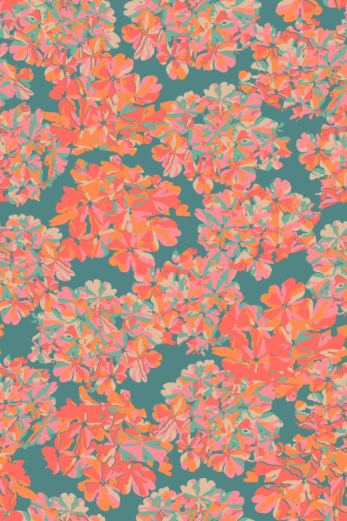 Papier peint vintage anglais floral hortensias Big Bloom abricot antique et sarcelle