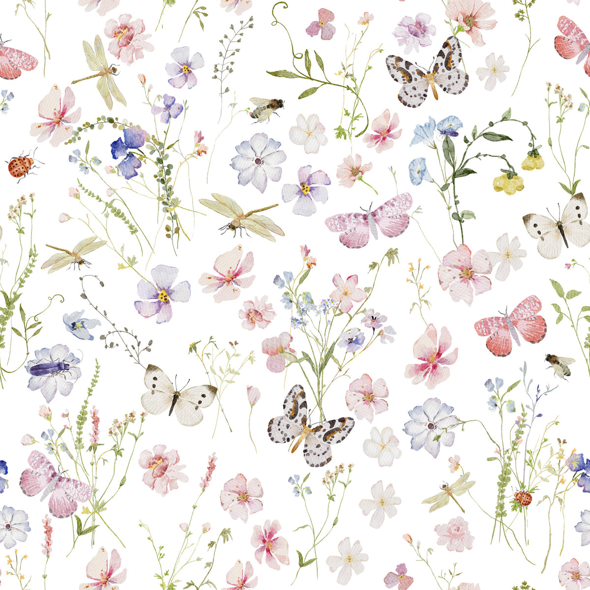 Watercolor Wildflowers Meadow Wallpaper⁠ in your room — zoomed