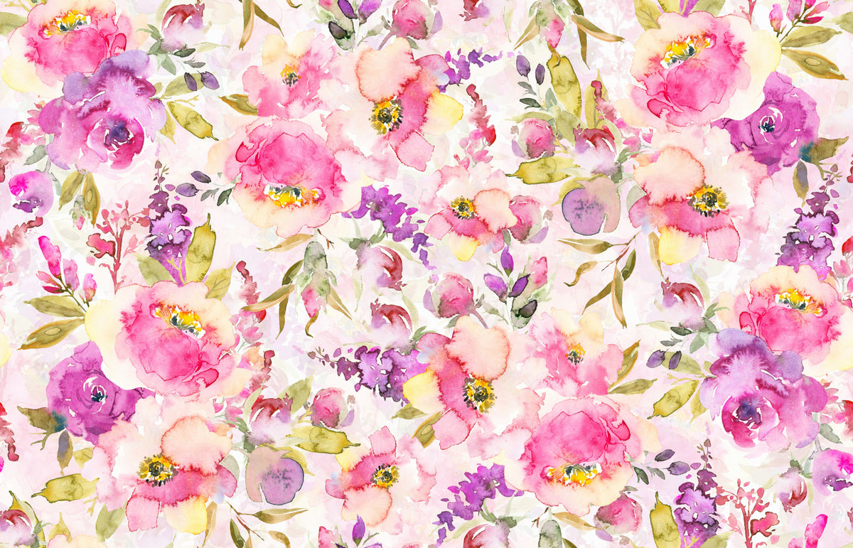 Pink & Purple Watercolor Florals Wallpaper⁠ in your room