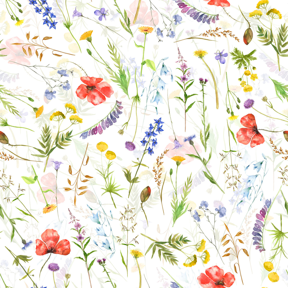 Watercolor Poppies Meadow Wallpaper⁠ in your room — zoomed