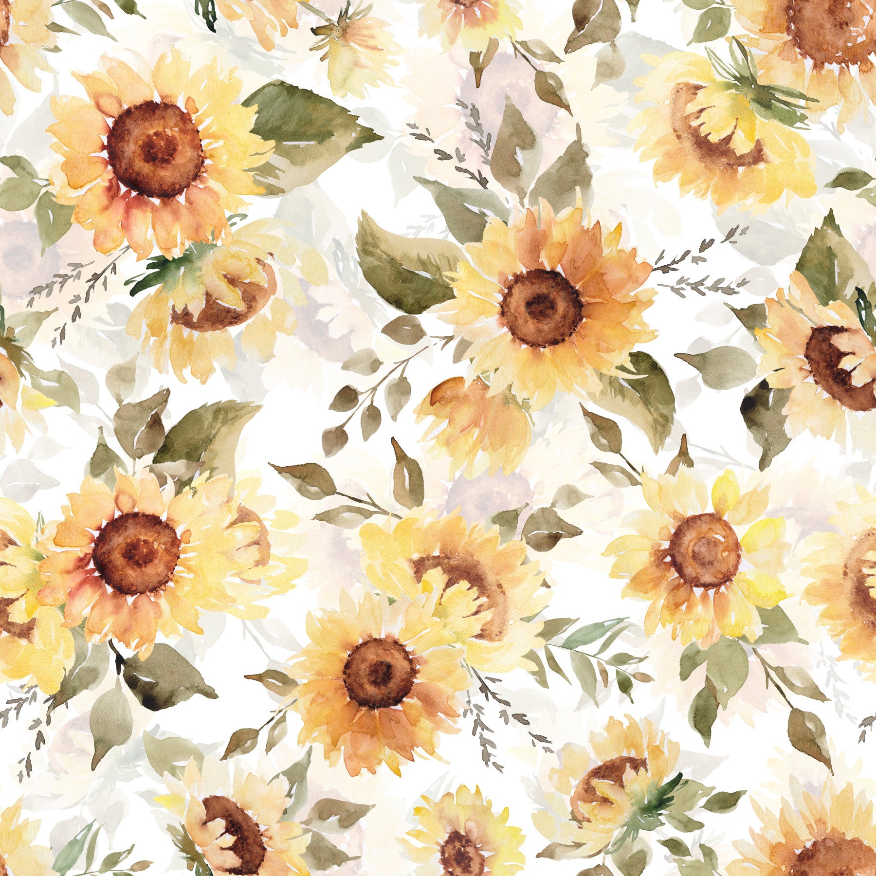 Sunny Watercolor Sunflowers Wallpaper⁠ in your room — zoomed