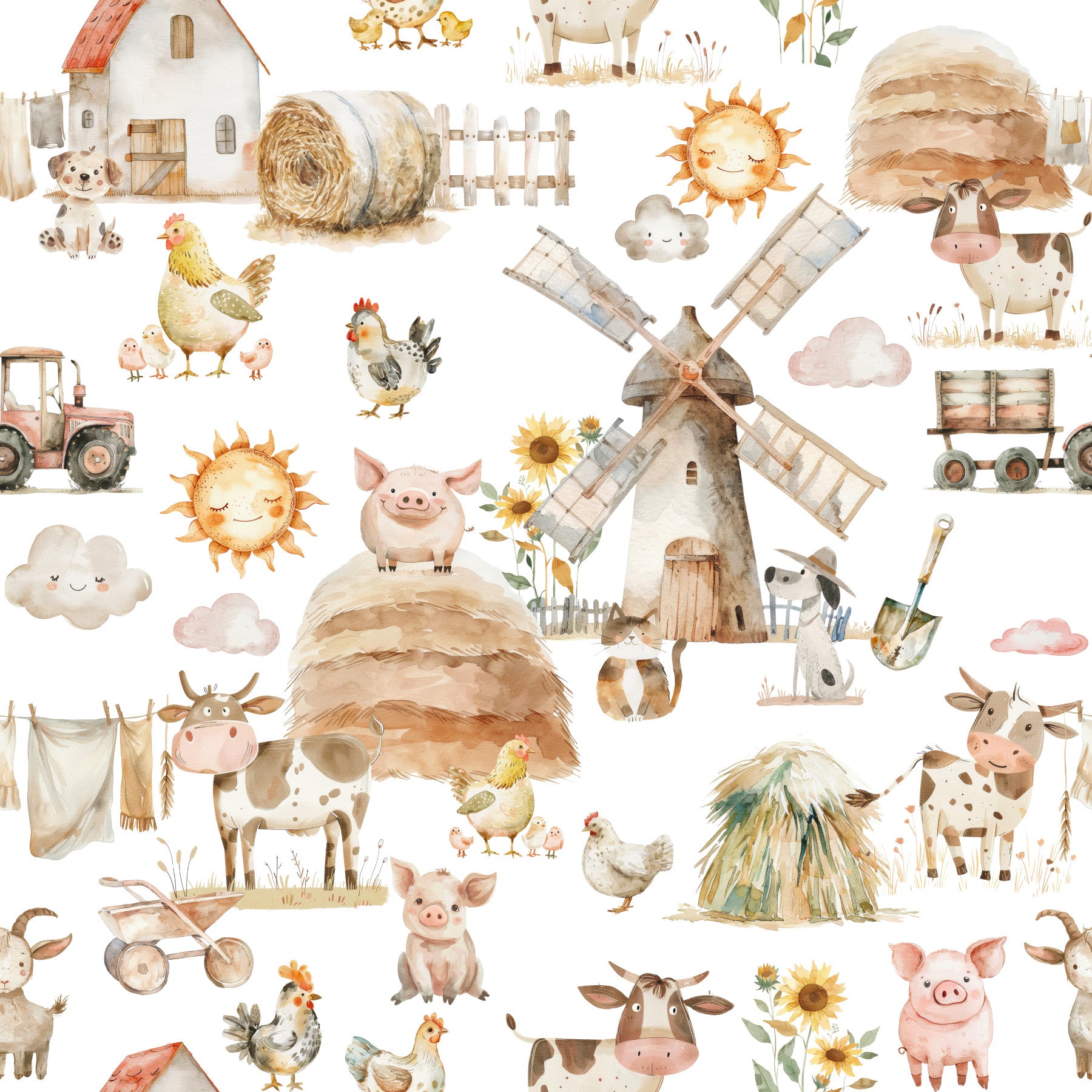 Watercolor Farm Fun Wallpaper⁠ in your room — zoomed