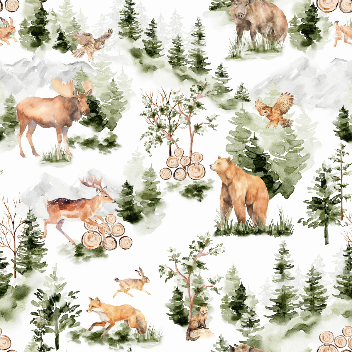 Woodland Nursery Pattern Wallpaper in your room — zoomed
