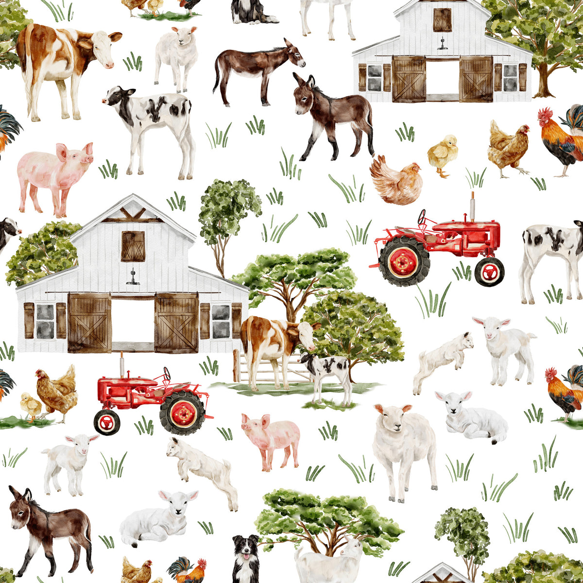Watercolor Farm Life Wallpaper⁠ in your room — zoomed