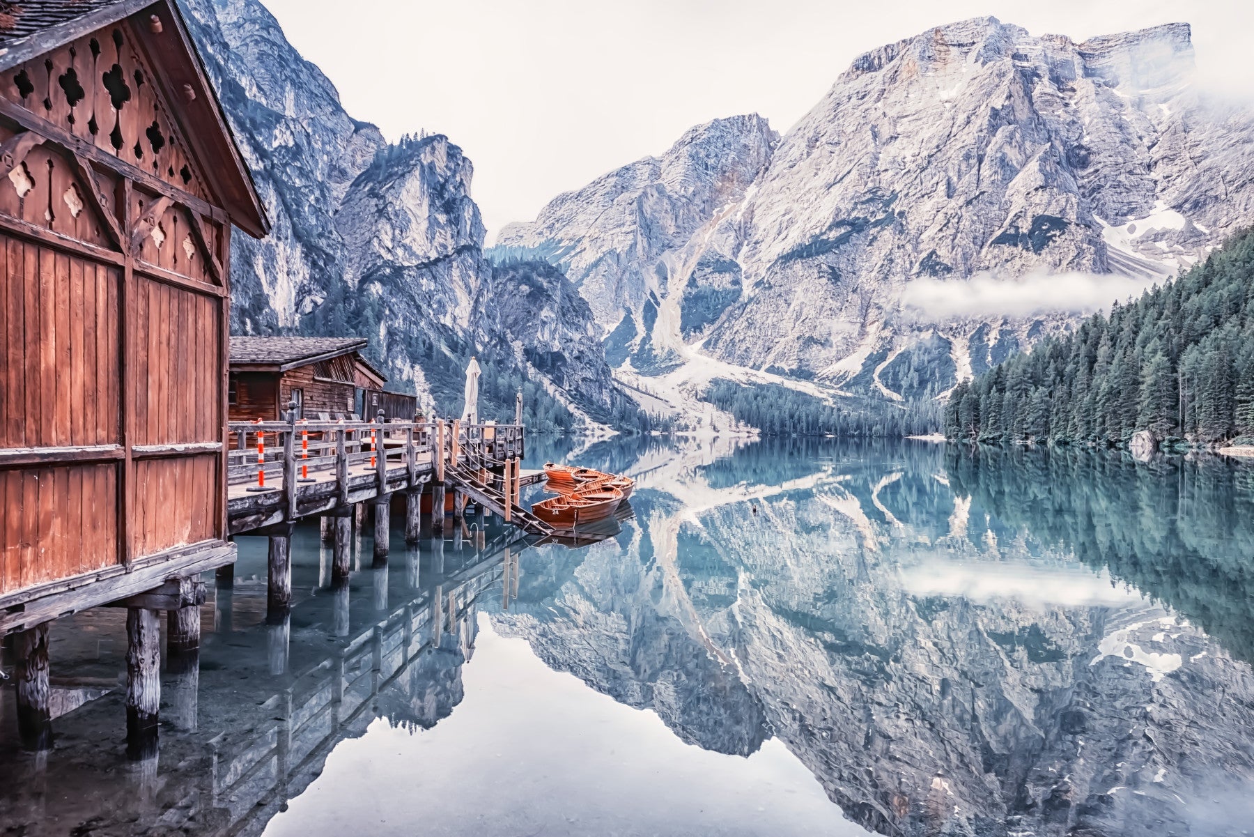 Lago di Braies Reflection Wall Mural in your room — zoomed